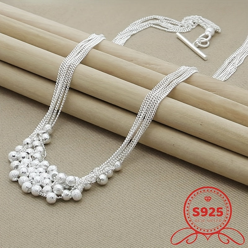 925 Sterling Silver Exquisitely Crafted Multi-Layer Bead-Detail Necklace For Women