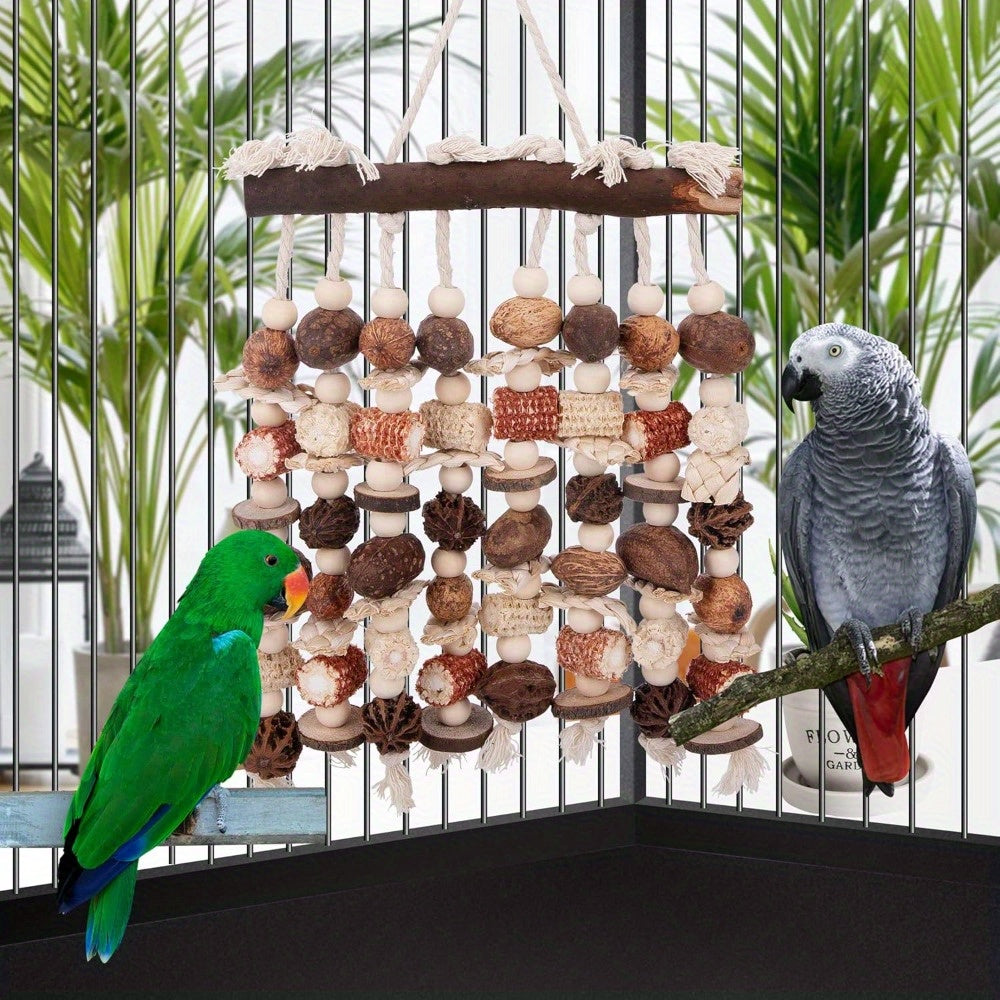 Extra Large Natural Wood Bird Chew Toy Suitable for African Grey, Parrots, Macaws & Medium Breeds - Large Beak Teething, Chewing & Tearing Enrichment Activity - Wood for Cage or aviary