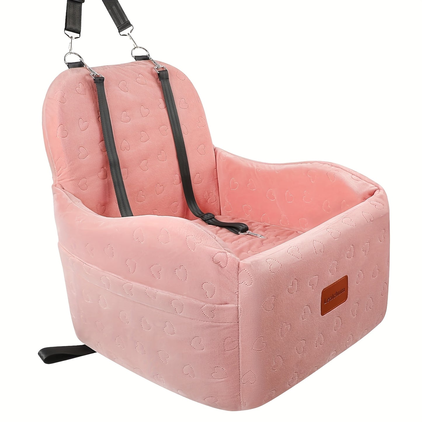 Furry Cover, Soft Plush Car Seat for Dogs And Cats, Memory Foam Cushion, Pet Travel Seat, with Side Pockets And 3 Clip-on Safety Leashes.