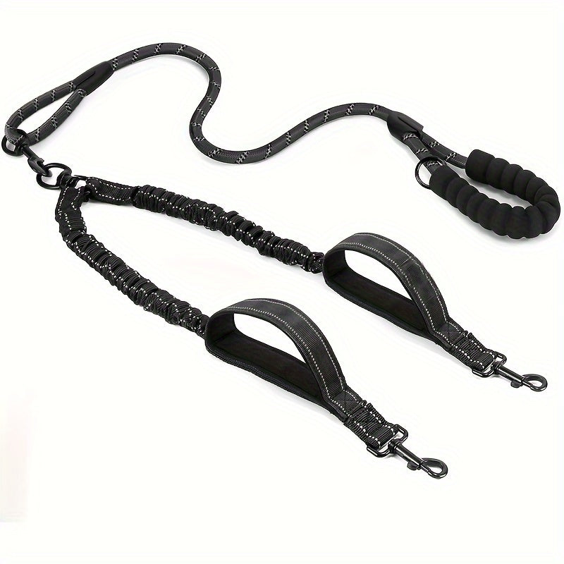 360-Degree Reflective Double Dog Leash With Traffic Handles