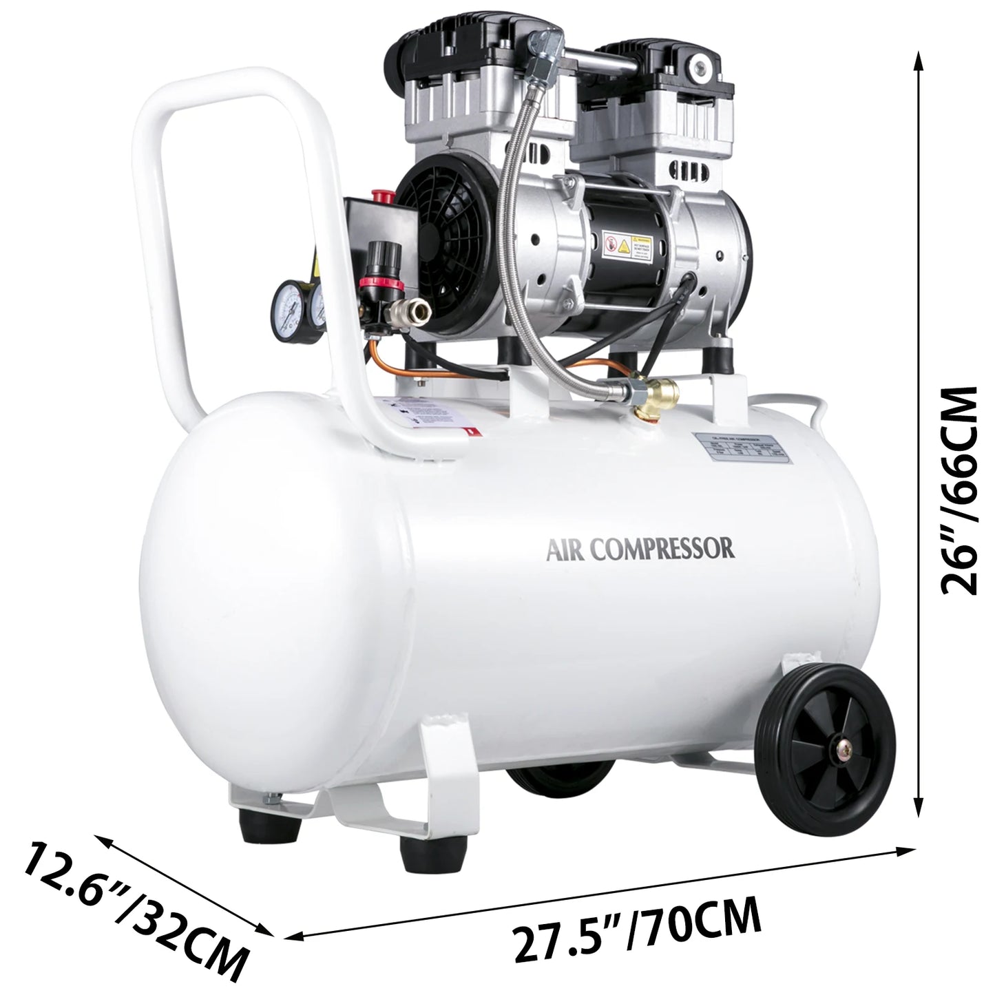 Oil Free Air Compressor 750W 1HP 110V 240V Home Use Quiet 115 PSI Pump 25 L Tank-A
