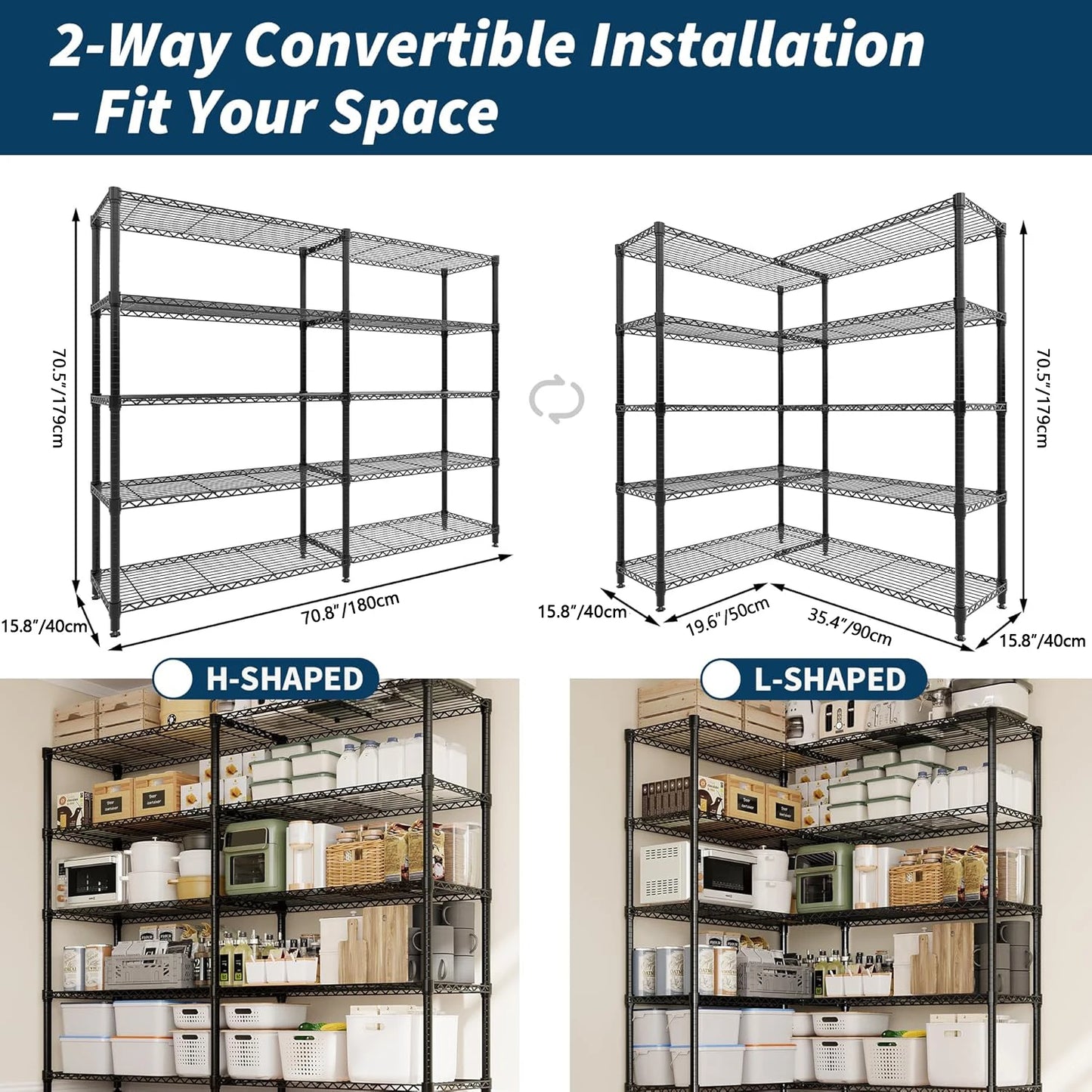 Twister CK Heavy Duty Metal Shelving Unit Five Tier Storage Adjustable L Shaped Layout For Garage And Workshop-A