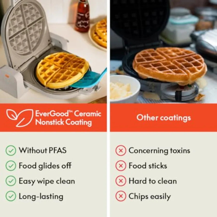 Flip-n-Store Waffle Maker With EverGood Ceramic Nonstick Coating For Easy Release And Cleanup-A