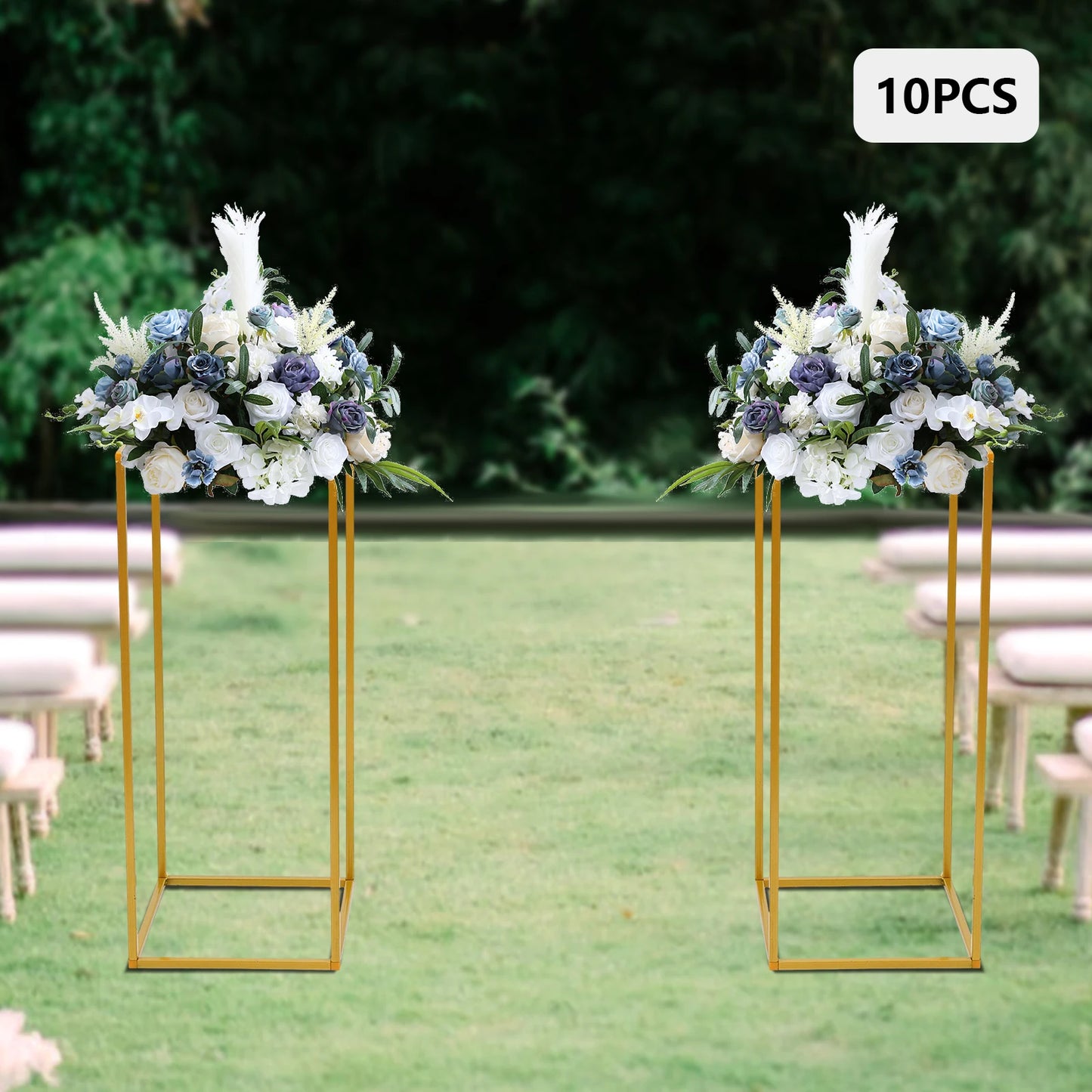 Gold-Toned 10 Piece Metal Flower Rack Set For Weddings And Events With Elegant Centerpiece Displays-A