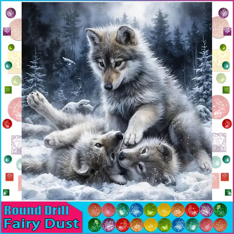 DiaPai Fairy Dust AB Diamond Painting Wolves Full Coverage 3D And 5D Wolf Art With Square And Round Drills-A