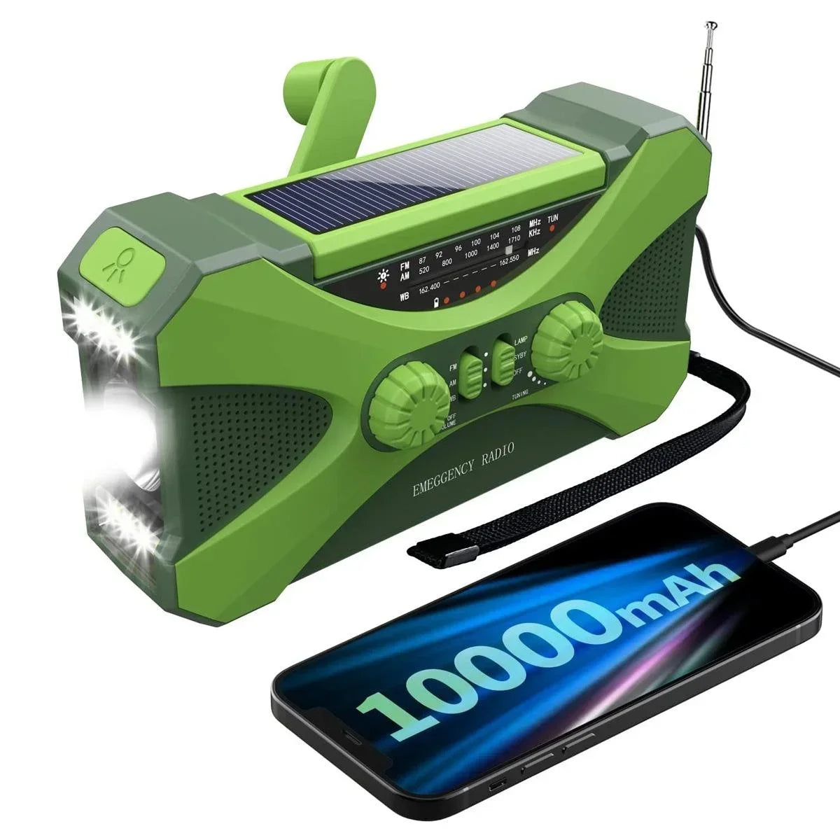 STONEGO 10000mAh Solar Hand Crank Emergency Radio AM FM NOAA