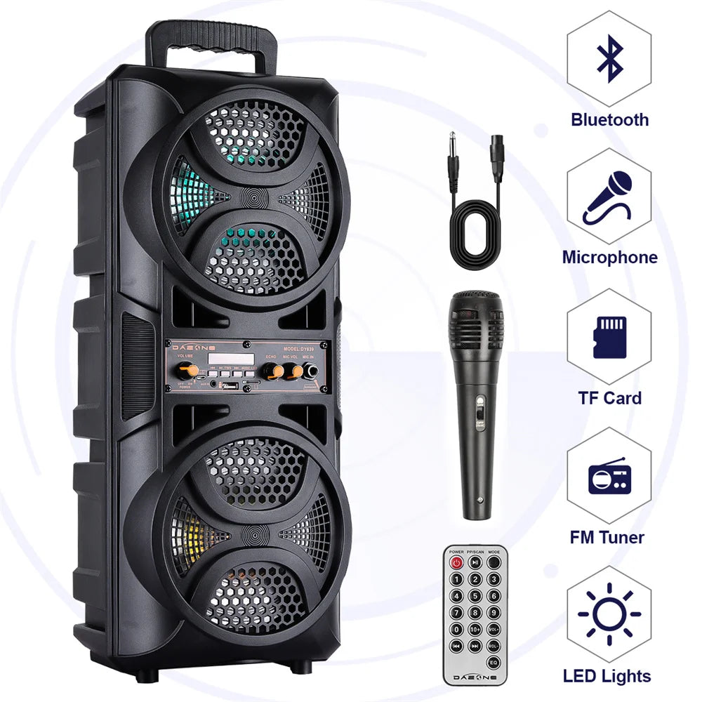 Curuk 3000W Portable Bluetooth Speaker Karaoke DJ System With Dual 8 Inch Subwoofers For Parties And Events-A