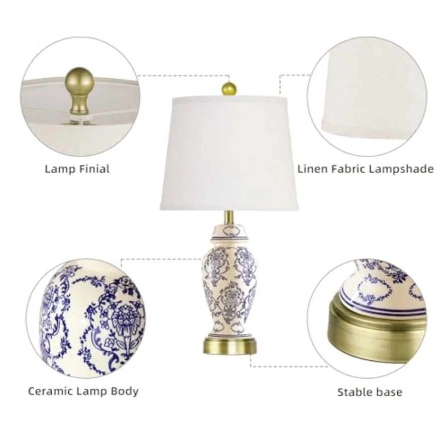 Ceramic Table Lamps Set Of 2 For Living Room And Bedroom Solar Powered Cordless Ambient Lighting-A