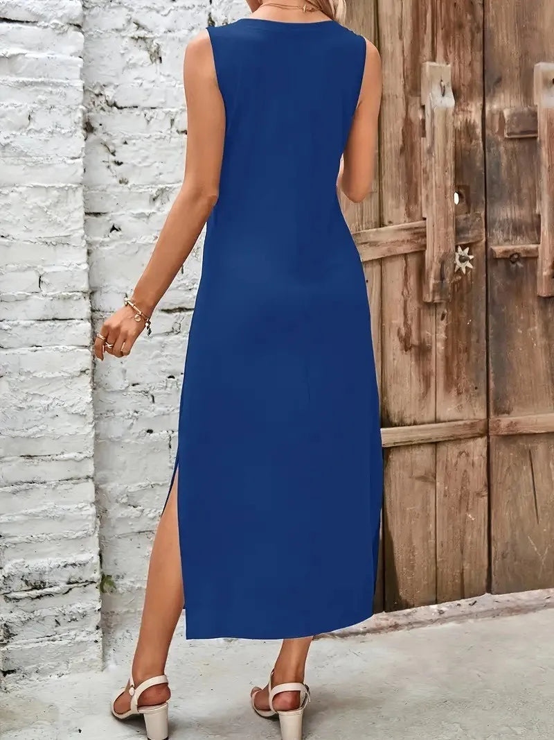 Women Sleeveless Camisole Maxi Dress Wrap With Slit Sundress For Summer Comfort And Style-A