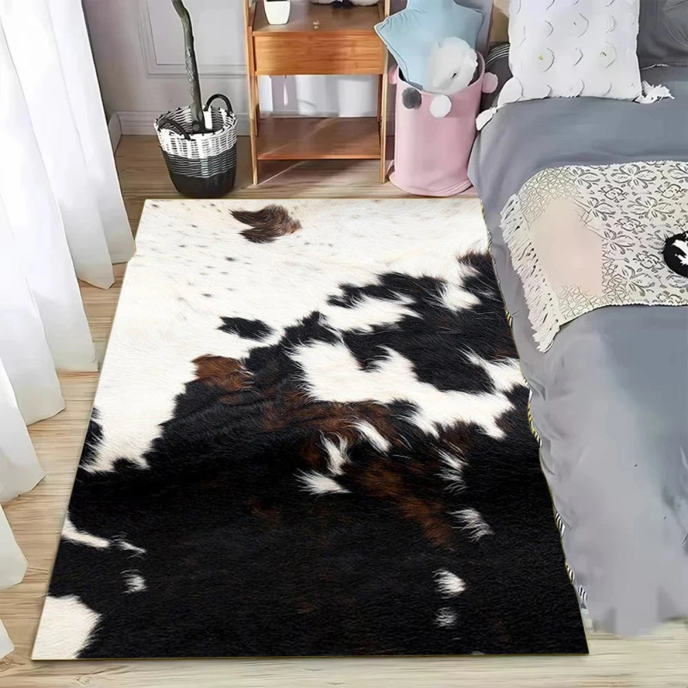 Faux Cowhide Pattern Rug Modern Rustic Living Room Decor Soft Polyester Available In 40x60 80x120 And 120x160 Cm-A