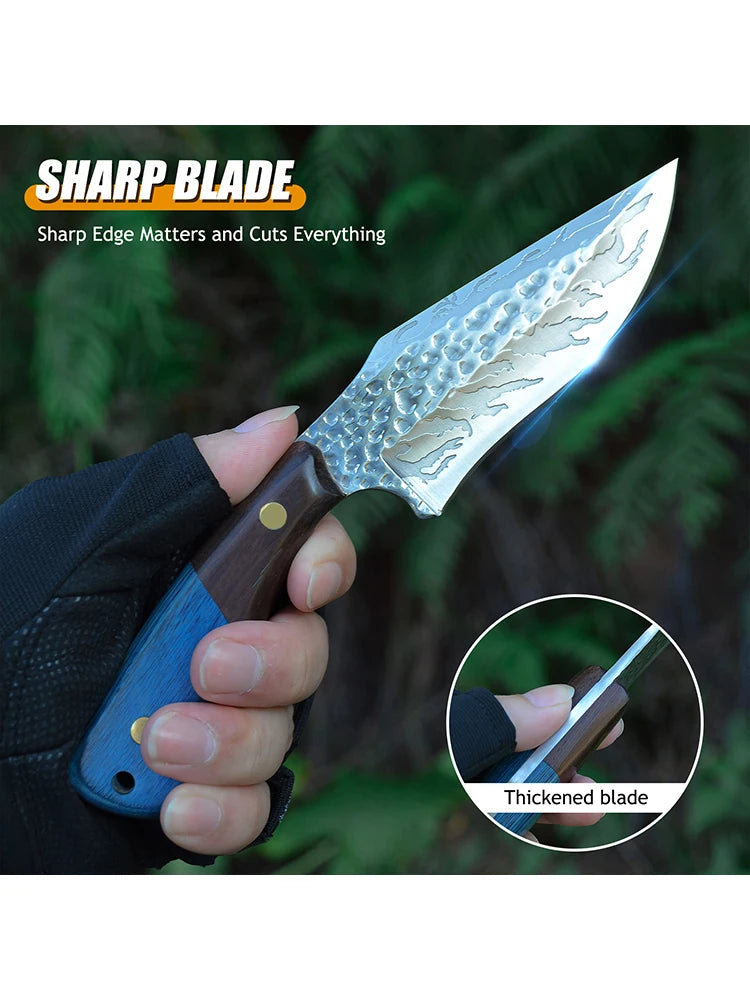 Stainless Steel Fixed Blade Knife With Wooden Handle And Leather Scabbard 14.5 cm Blade-A