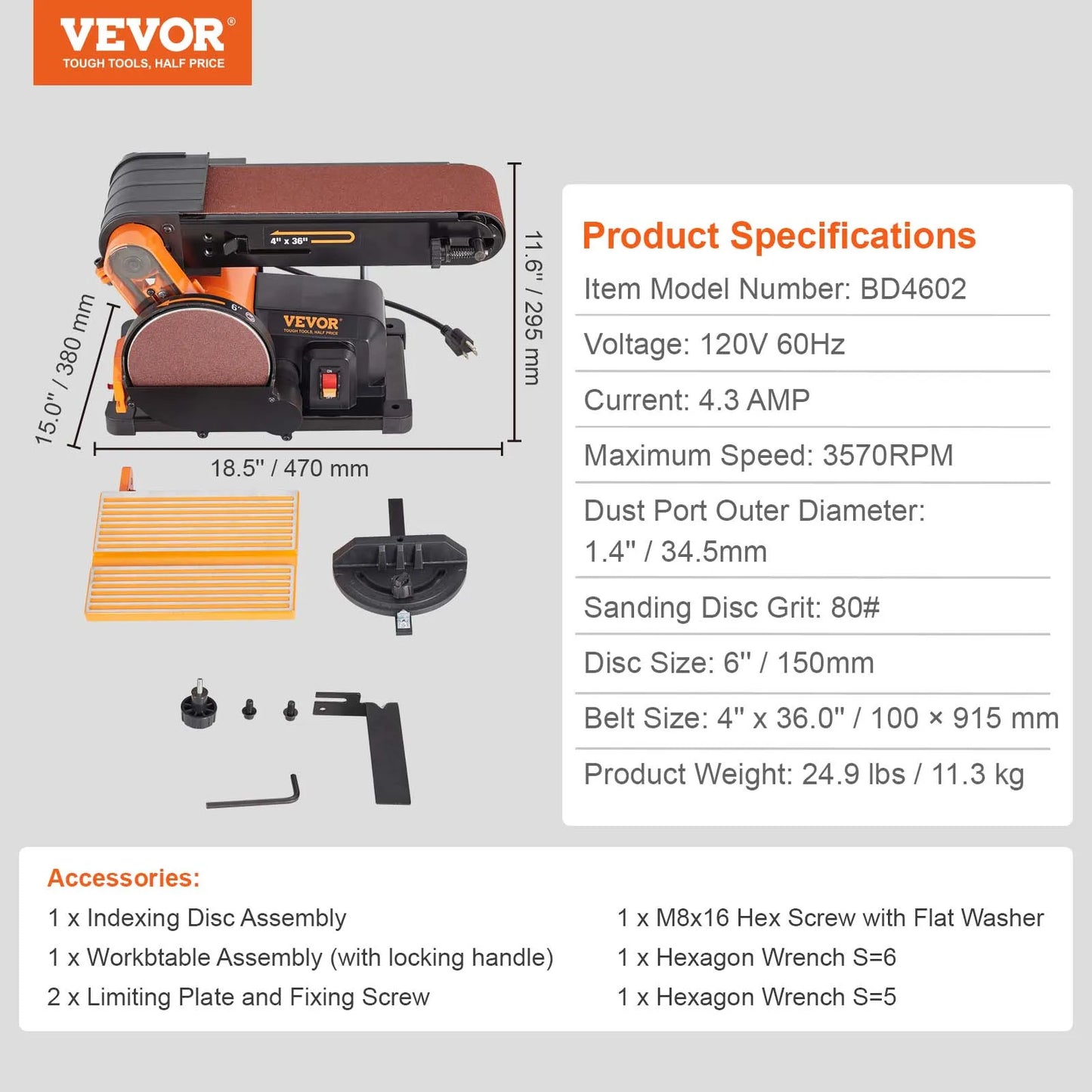SucceBuy Belt Disc Sander Combo With Induction Motors 3450 RPM For Woodworking And Metal Finishing-A