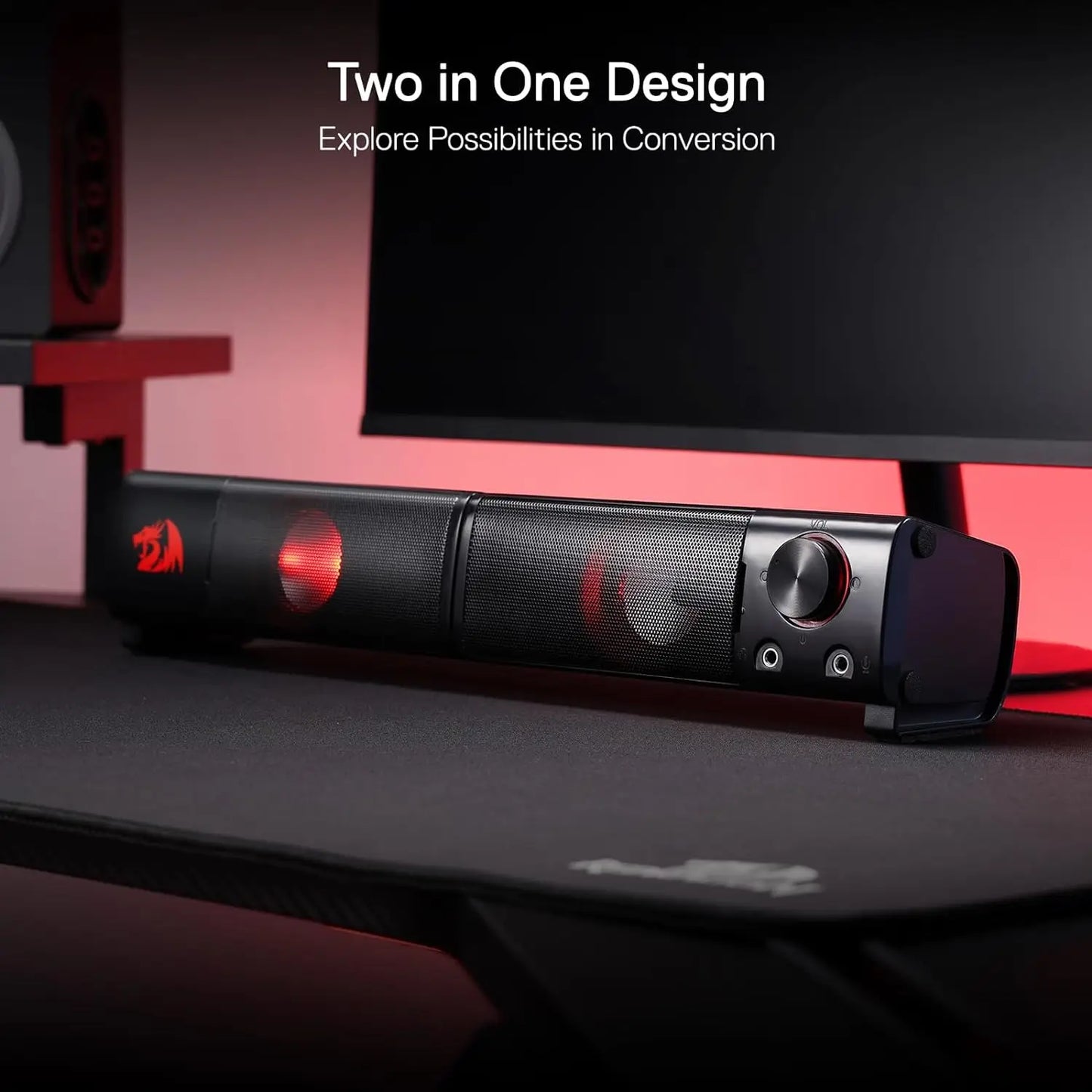 Redragon GS550 2.0 Channel PC Gaming Speakers Sound Bar With 3W Per Speaker For Immersive Gaming Movies And Music-A