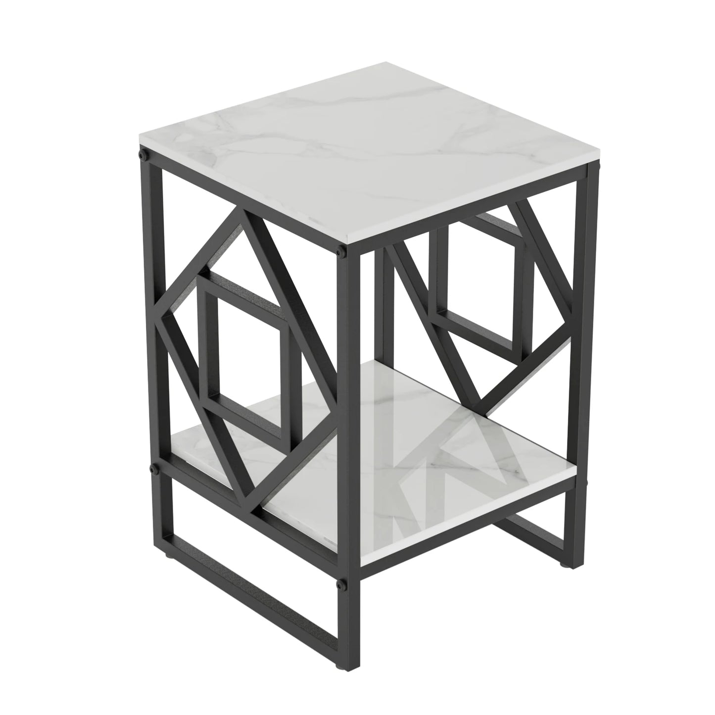 Marble Top Side Table With Square Metal Frame Two Tier Open Shelves End Table For Living Room Nordic Modern-A