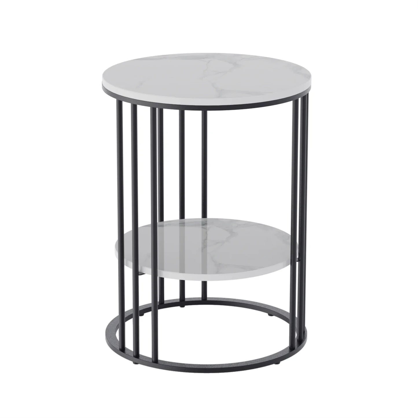 Wisfor Two Tier Sintered Stone Round End Table With Black Frame Nordic Inspired Modern Side Table-A