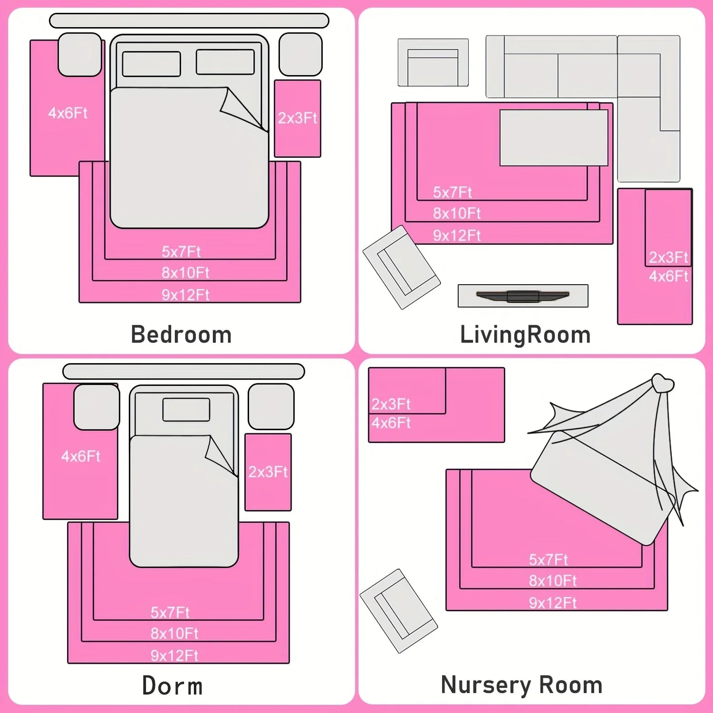 Soft Shaggy Non Slip Rug For Living Room Bedroom Nursery With Rug Stickers And Grippy Pad-A
