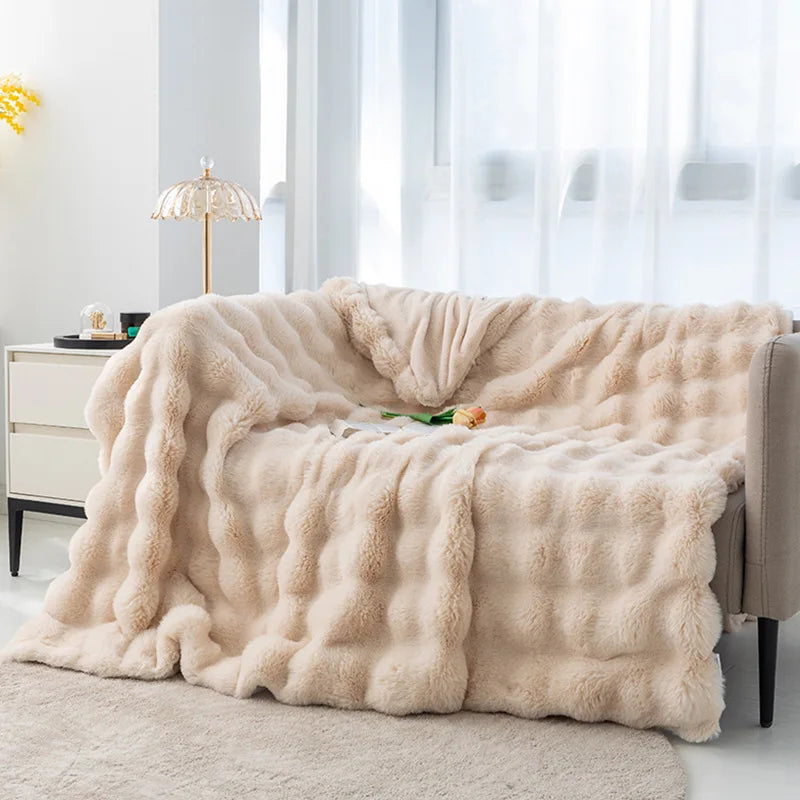 Rabbit Plush Blanket for Winter Warmth in Air Conditioned Rooms and Sofas Ultra Soft Cozy Throw-A
