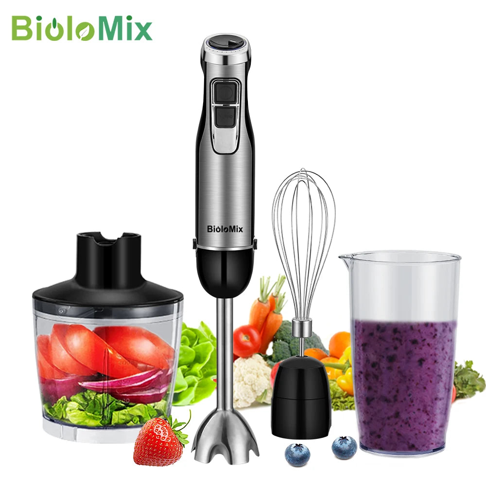 Biolomix 4 In 1 High Power Immersion Hand Blender With 1200W Motor 6 Speeds Turbo And Smoothie Cup-A