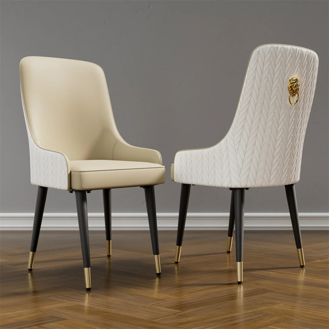 Luvodi Luxury Microfiber Leather Dining Chairs Set A With High Back 43 Cm And Lion Knocker Accent-A