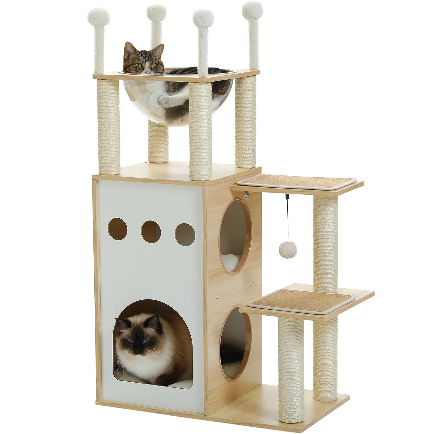 PETEPELA Modern Wooden Cat Tree Tower With Condo And Four Tiers Scratching Posts For Climbing And Lounging-A