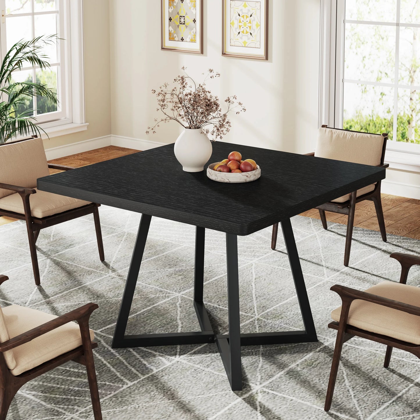 Tribesigns Industrial Wood Top Dining Table With Metal Base Square Rustic Chic Kitchen Table 2 To 4 Seats-A