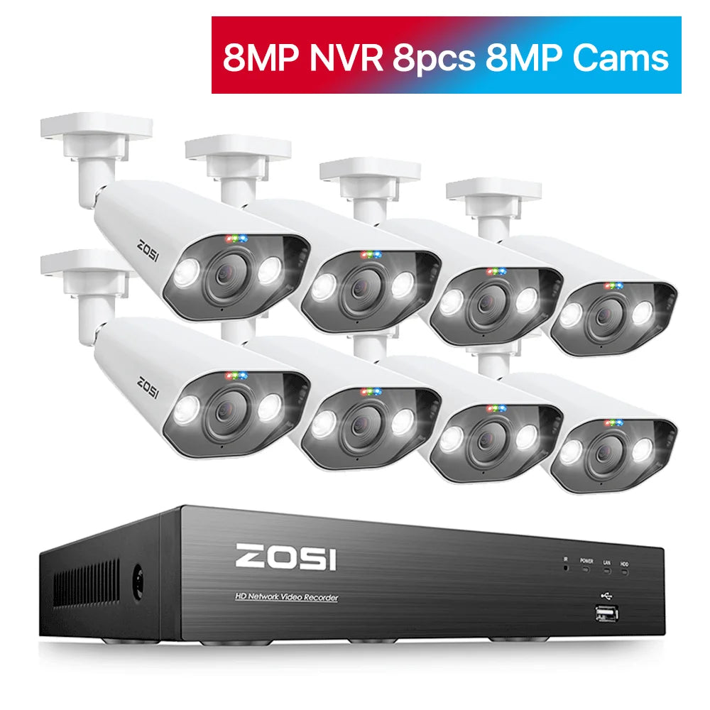 ZOSI 8CH POE Surveillance Kit With 4K Outdoor IP Cameras