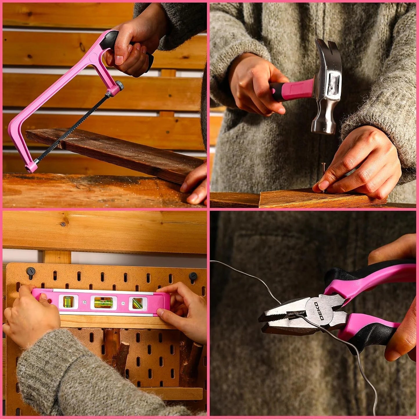 DEKO Home Mechanic Toolbox With 12V Cordless Drill Pink Portable Kit With 1.5Ah Battery-A