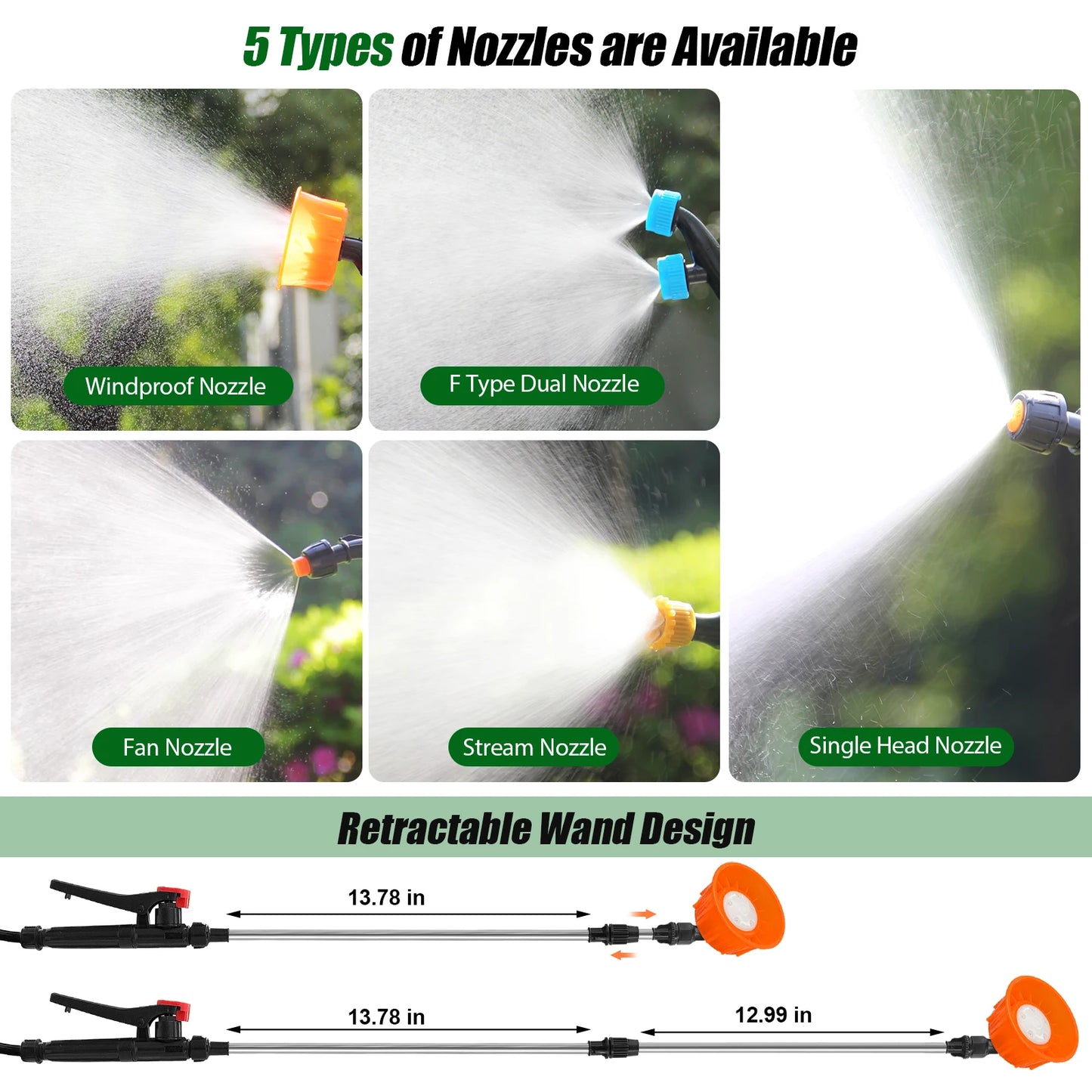 Garden Backpack Sprayer Cordless Electric 100 PSI 21V Battery 4 Gallon Tank Telescopic Wand With 5 Nozzles-A