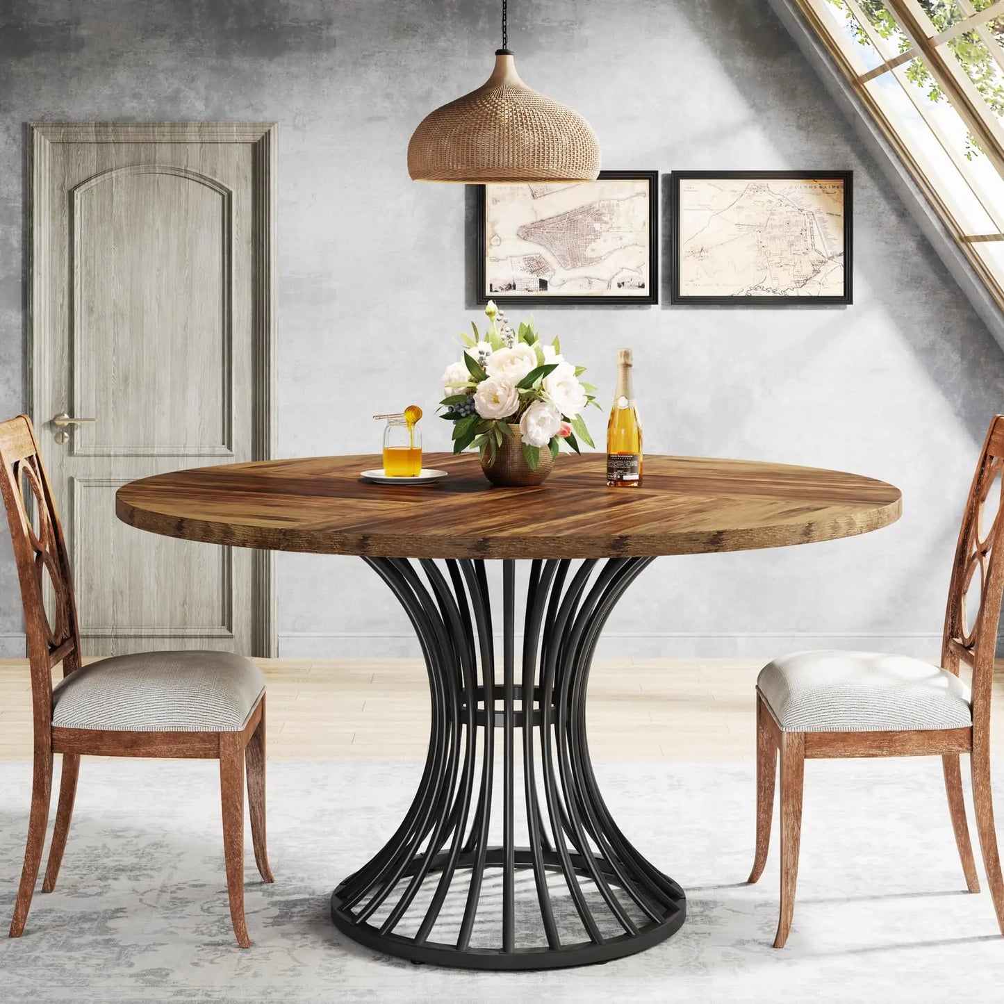 Tribesigns Round Dining Table Farmhouse Style For Dining Room With Scandinavian Inspired Curves Durable Everyday Use-A