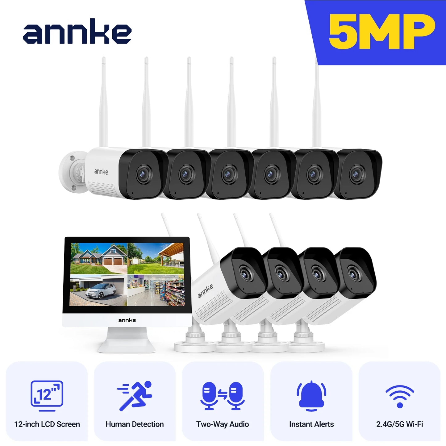 ANNKE 5MP NVR Kit With Monitor Outdoor Wireless Cameras