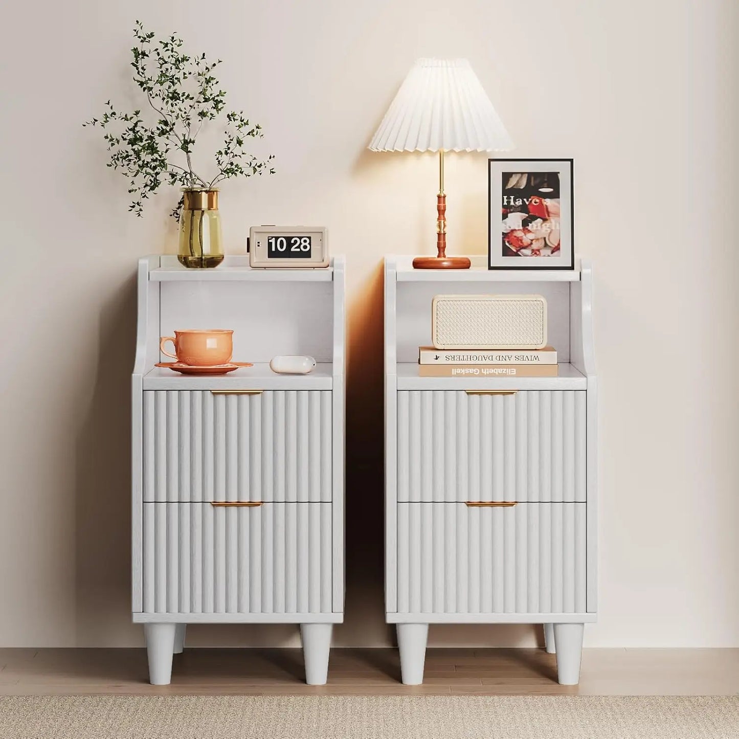 Frame Slim Nightstand Twin Set Of 2 With 2 Drawers Bedside Tables For Small Spaces-A