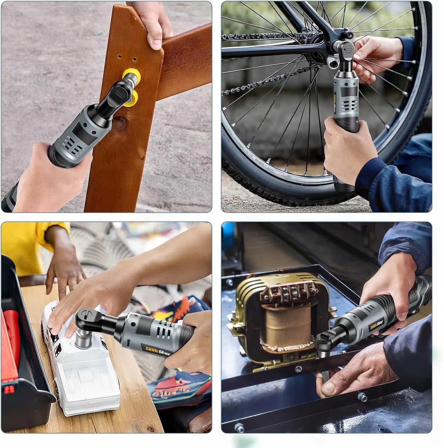 TaskStar 12V Cordless Ratchet Wrench Kit 200 RPM 40 Nm Brushless Motor for Home and Shop Bolt Tightening and Removal-A