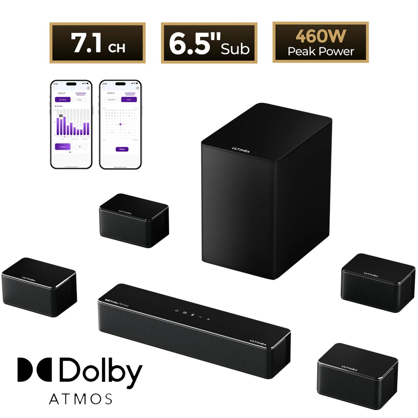 Ultimea Poseidon D80 Seven Point One Channel Dolby Atmos Soundbar With Wireless Subwoofer Immersive Room Filling Audio-A