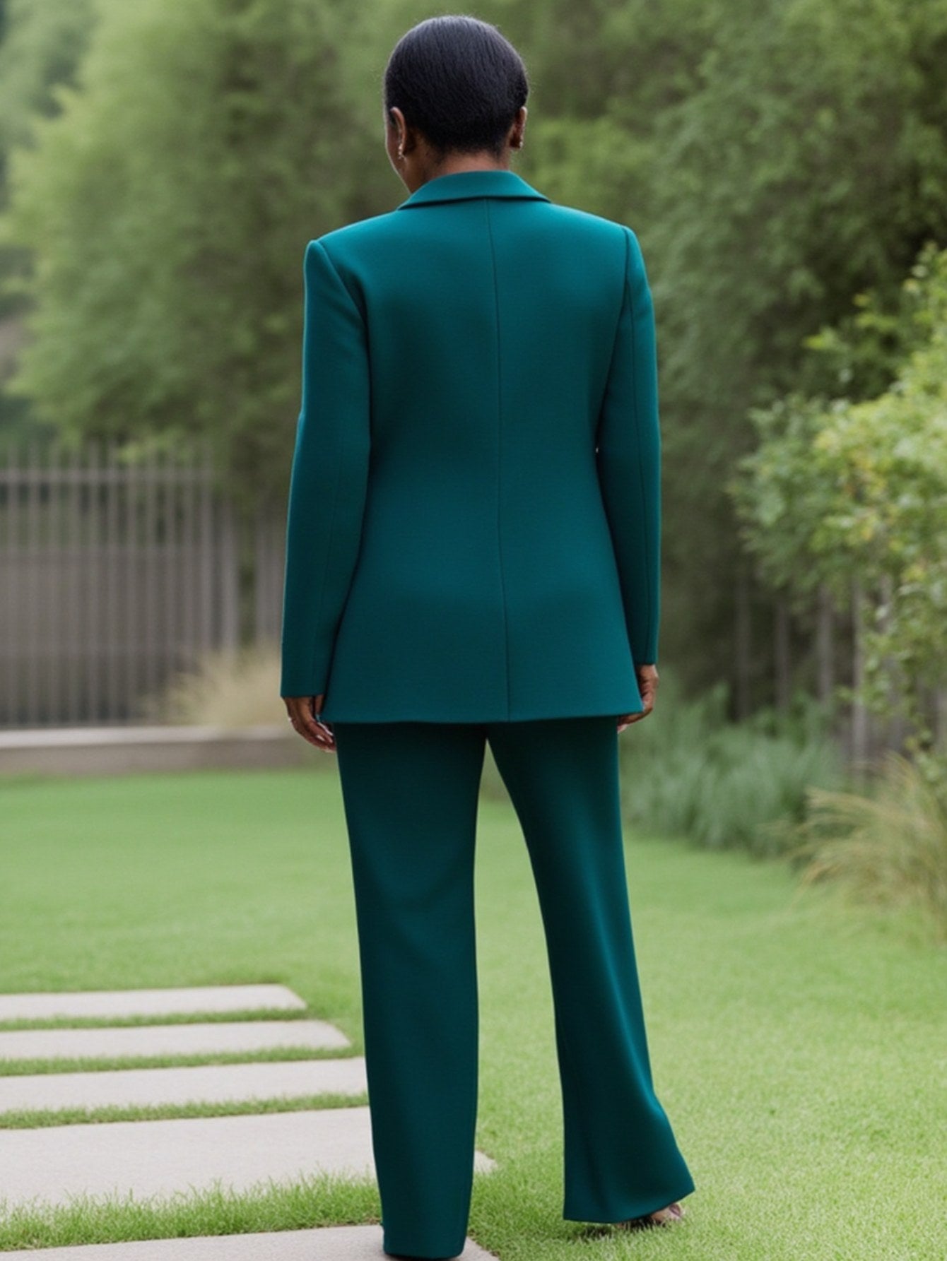 Elegant Two Piece Set for Women - Long Sleeve Blazer & High Waist Wide Leg Pants Office Streetwear