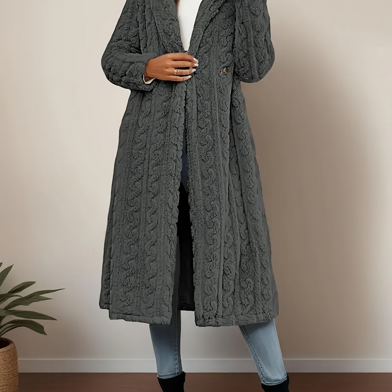 FME Hooded Cable LonglineOvercoat For Winter Warmth And SophisticationTexture Premium