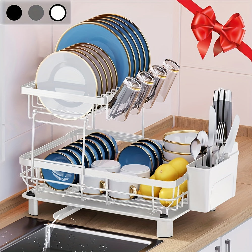 GROWSUN Two-Tier Dish Drying Rack With Drainboard