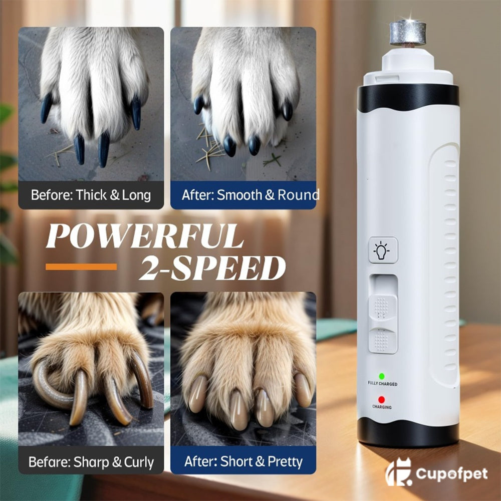 CUPOFPET Rechargeable DogNailGrinder WithLEDLight DualSpeedSilentOperation PainlessGrooming