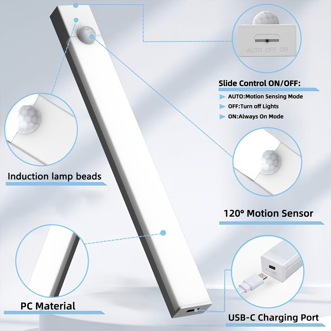 12pcs LED Motion Sensor - Dimmable Cabinet Light, USB Charging Cabinet Bottom Light, 3 Adjustable Modes, Night Light, Suitable for Bedrooms, Stairs, Kitchen Office Supplies, Bedside Reading Light