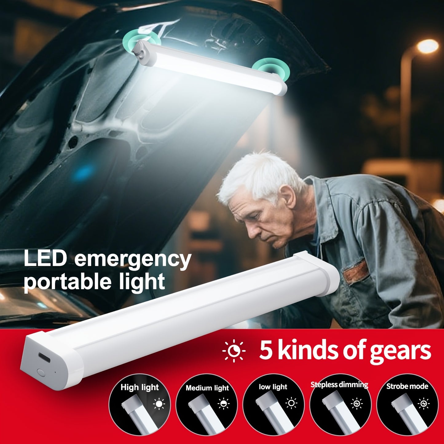 6-Pack 2025 Rechargeable Emergency Lamps | Long-lasting with USB Charging, Magnetic & Hook Features, Ideal for Automotive Repair, Garage Lighting, Inspection & Maintenance, Portable Illumination, Warning Flash, Camping, Night