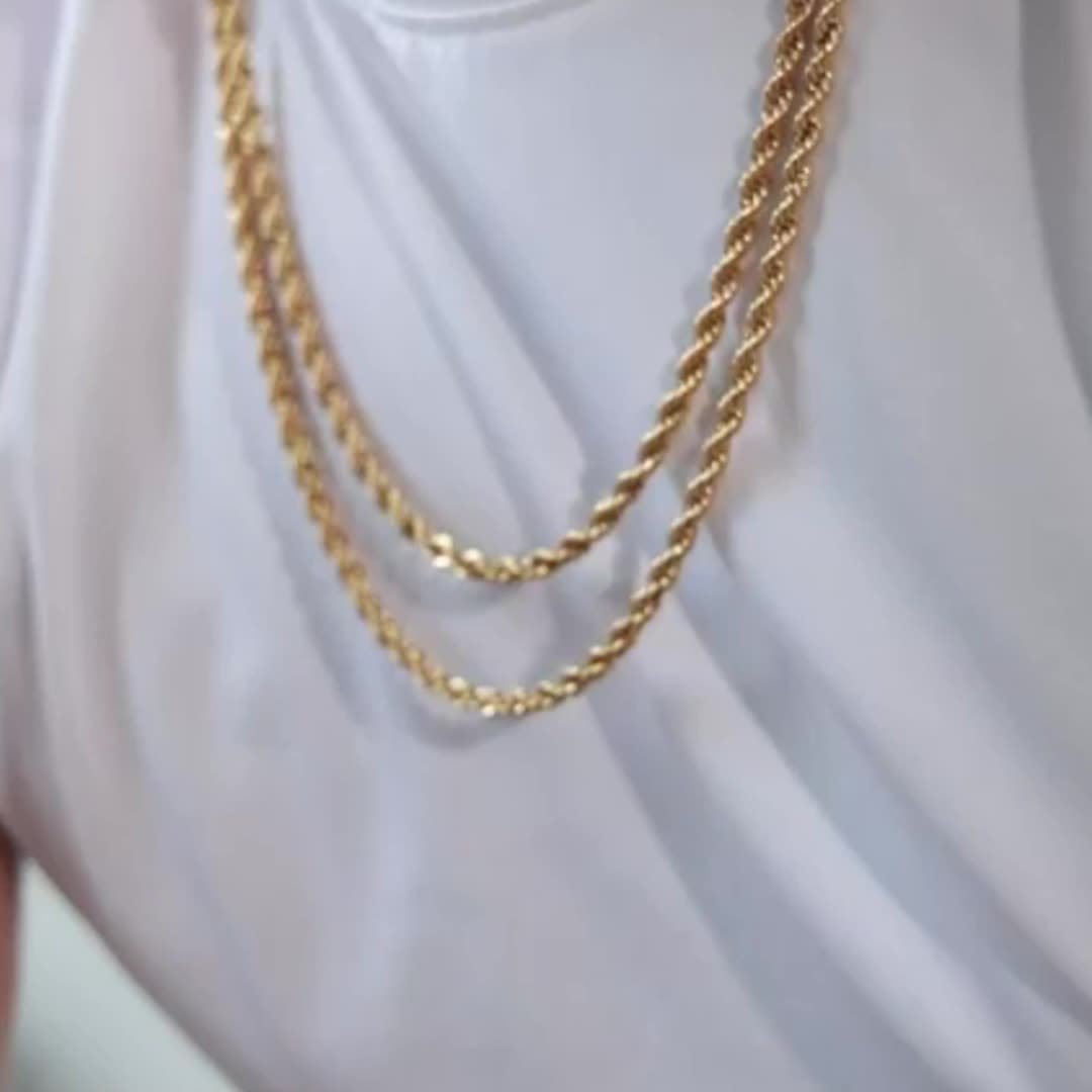 Handmade S925 Sterling Silvery 24K Gold Plated 4mm Twist Chain Necklace, Suitable for Men's And Women's Necklaces, Suitable for Men, Wives, Girlfriends, Mothers, Daughters' Anniversaries, Birthdays, Various Holidays, Special