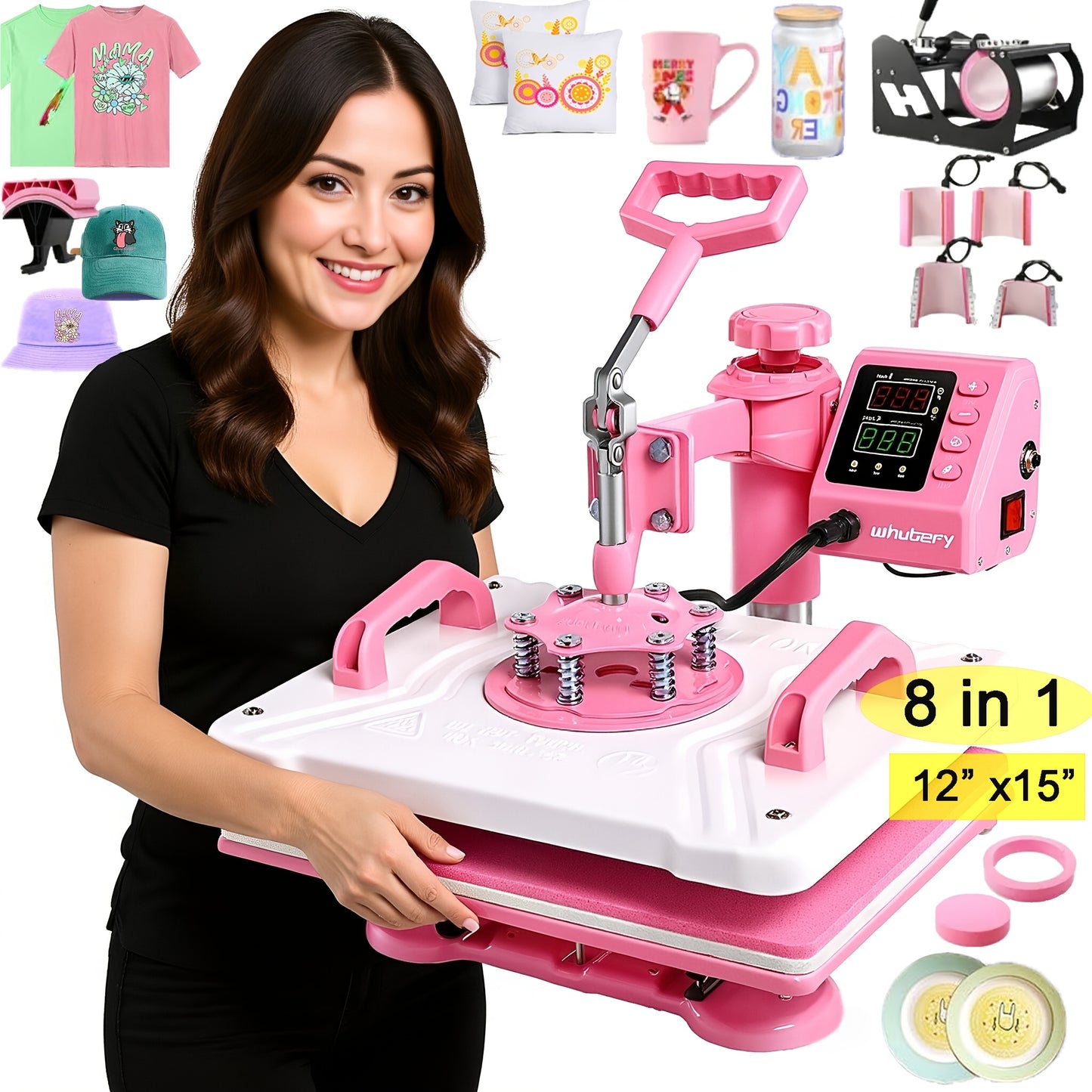15"x15"/15"x12" 8-in-1/ 5-in-1 Heat Press Machine for T-Shirts, Bags, Pillows, Hats, Caps, Tumblers - 12"x10" T-Shirt Machine Can Only Press T Shirts, Pillows And Bags - HOMDOX Professional Sublimation Combo with Swing Away D
