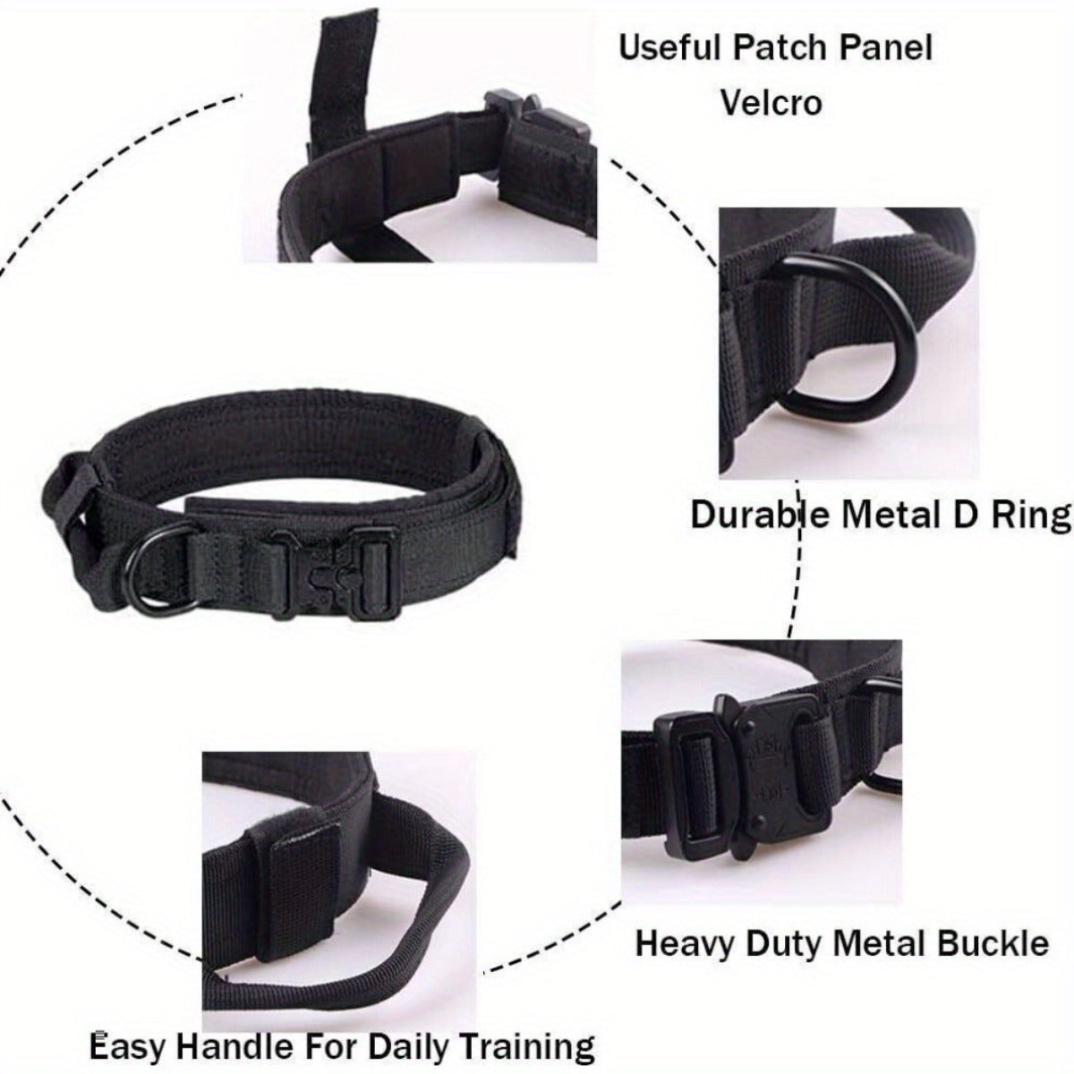 2pcs Heavy Duty Tactical Dog Collar with Handle & Metal Buckle - 1.5" Wide Nylon -Grade Obedience Training Collar for Large/Medium Dogs (German Shepherd,, Labrador) - Adjustable, Padded, Outdoor, Camping, Hunting Gear