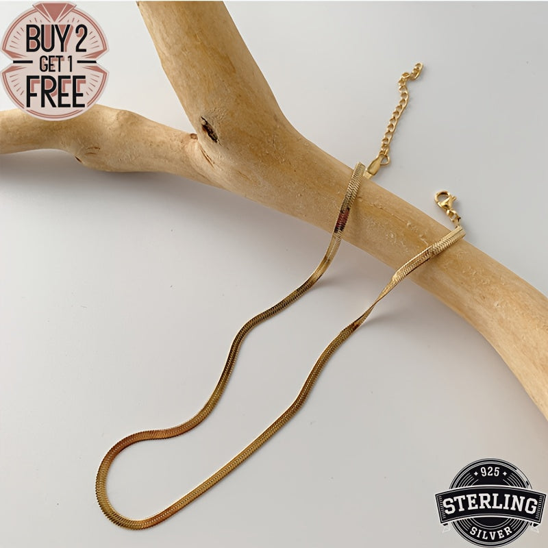 18K Golden plated Golden-plated, 925 Sterling Silvery 18K Golden plated Flat Necklace, Classic And Simple Design, Multi-sized Fashionable Necklace, Suitable for Various Occasions - Valentine's Day, Halloween, Christmas, Anniv