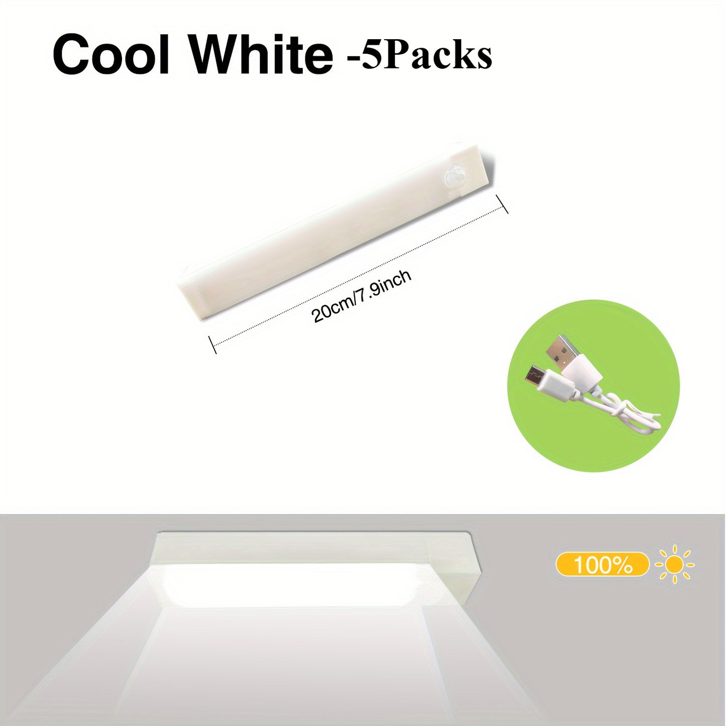 5pcs LED Cabinet Lights Rechargeable Indoor Motion Sensor Lights for Pantry, Closet, Kitchen, Bathroom Battery-Powered Magnetic Cabinet Lighting with USB Charging, Under Cabinet Lighting