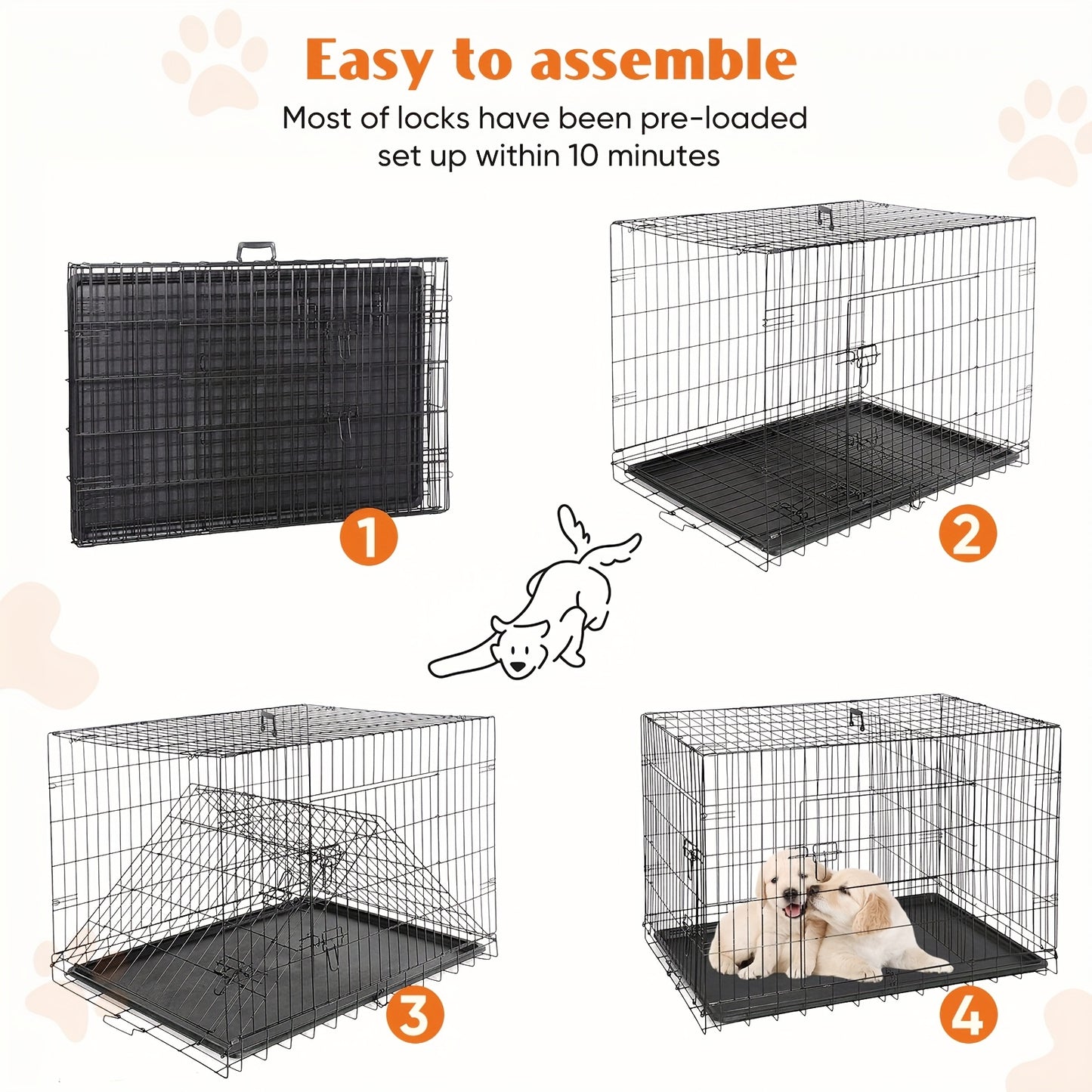 24/36/42/48-inch Pet Cage - Reinforced metal folding pet cage with dividers and removable tray. Portable dog crate suitable for indoor and outdoor use. Easy to carry and assemble on the go. An ideal choice for your pet cage n