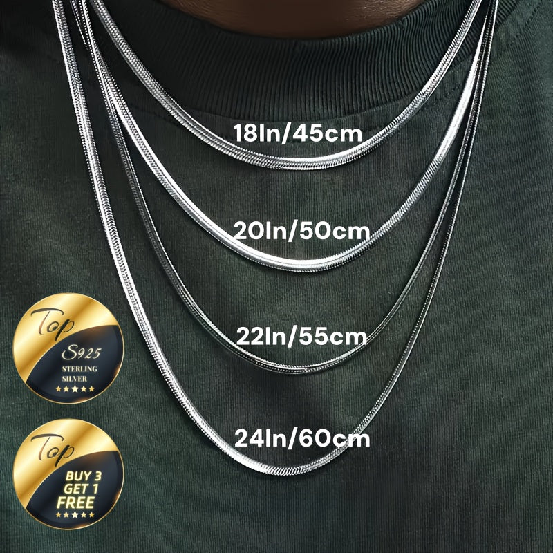 S925 Sterling Silvery Flat Snake Bone Chain Necklace, Sexy Clavicle Chain. Clean Fashionable Silvery Accessory. Ideal for Daily Wear And Parties And Holidays. Gift for Valentine's Day, Mother's Day, Anniversary,, Christmas, H