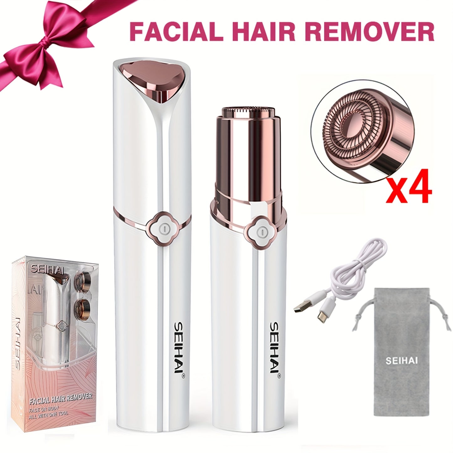 Rechargeable Ladies Electric Shaver And Body Trimmer USB Charging Portable For Face Legs Arms With Replaceable Head