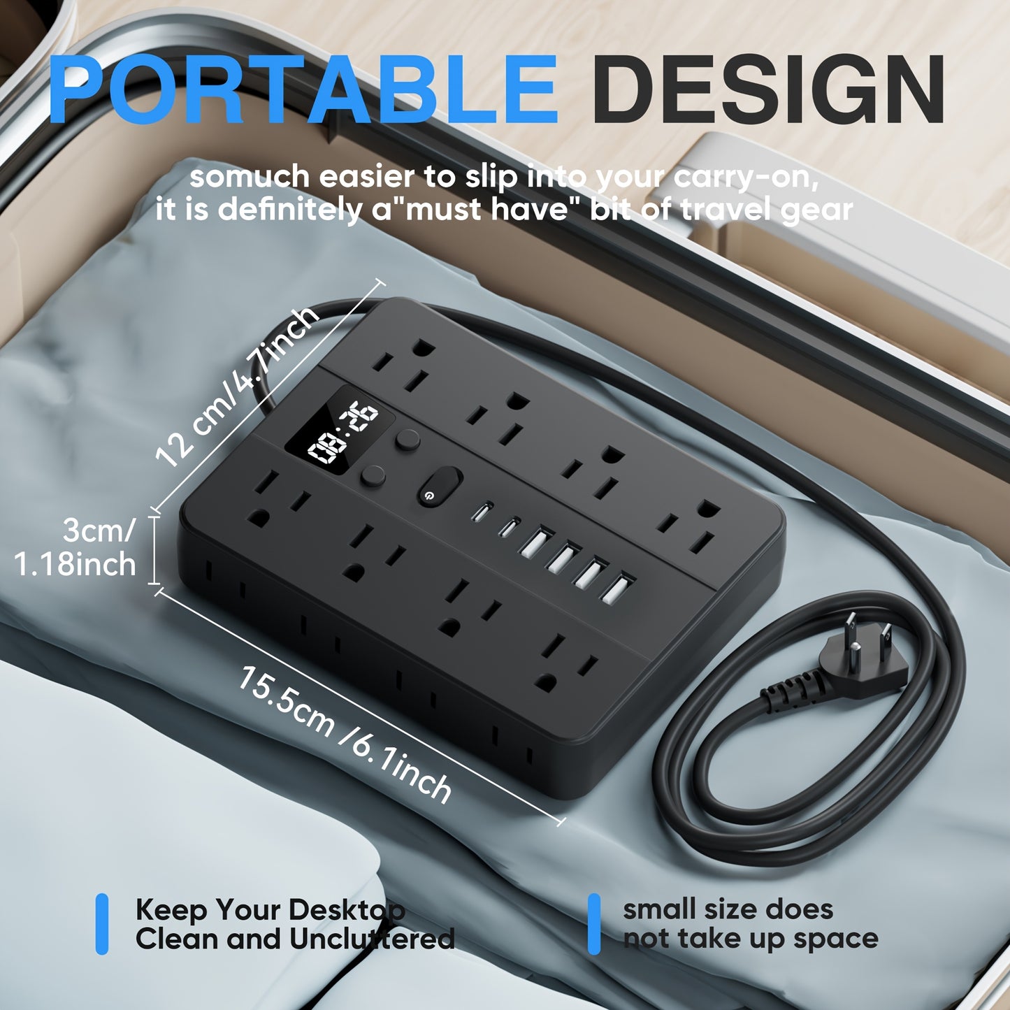 CHIEFWAY 23in1 Clock Power Strip With Surge Protection 16 AC Outlets USB A USB C Wall Mount