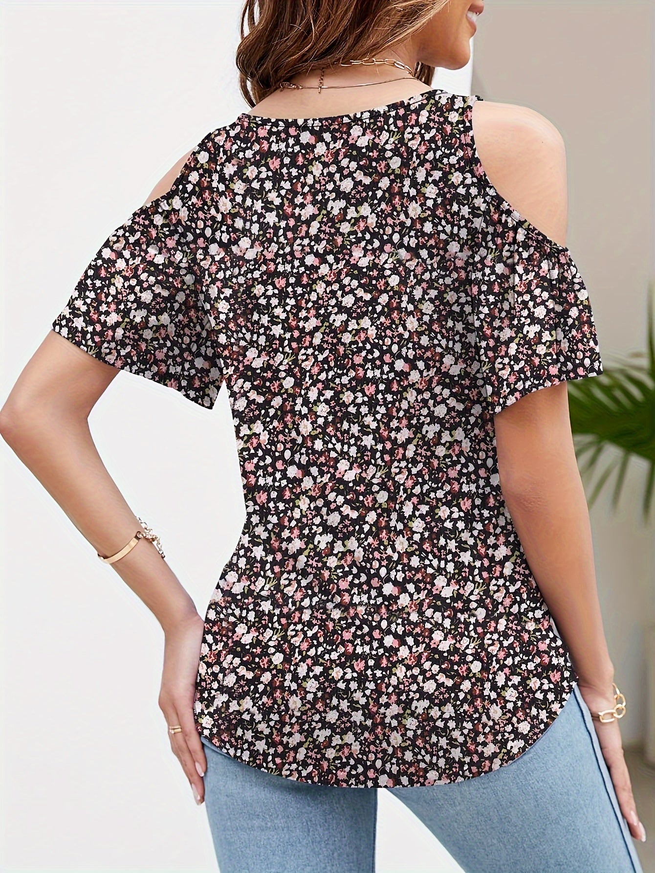 [Casual Cold Shoulder Tops] Casual Cold Shoulder Tops for Women | Short Sleeve V Neck Tunic Shirts