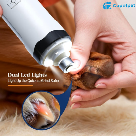 CUPOFPET Rechargeable Dog Nail Grinder With LED Light And Dual-speed Silent Operation - Painless Nail Grooming System, Suitable For All Dog Breeds, With Nail Grinding Wheel And Charging Cable Compatible With Smartphones/table